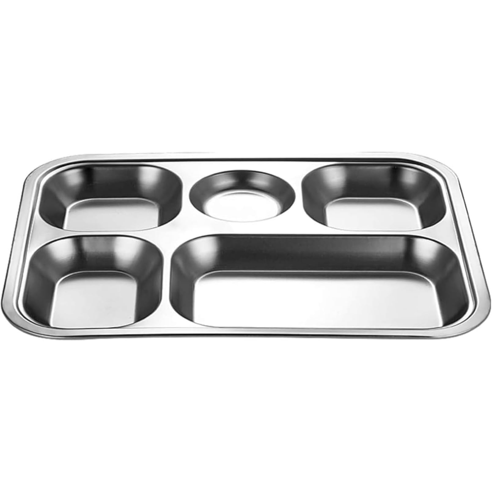 ステンレス製食器仕切りファストフード皿大人学生子供幼稚園食堂仕切り食器皿家庭用 ステンレス鋼分割ディナートレイランチコンテナーフードプレート学校の食堂セクション (5マス) []｜レボショップ