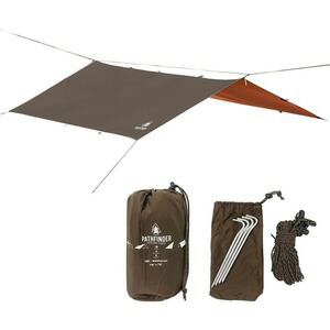 Pathfinder ナイロンタープ 約2.3×2.3m 70D防水ナイロン 収納袋 ペグ付き [ アースブラウン ] パスファインダー 日除け キャンプ アウトドア 雨よけ テント サバイバル デイキャンプ シェルター 小型テント 日よけ レジャー