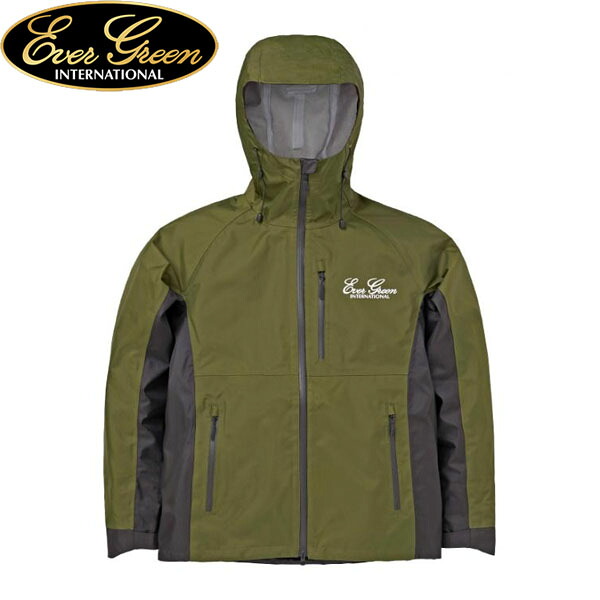 常緑植物 EVERGREEN レインジャケット 透湿雨合羽パーカー E.G.レインジャケット EGRJ-303 御釣り 沖釣り アウトドア カーキ/黒いこと AZREVG576