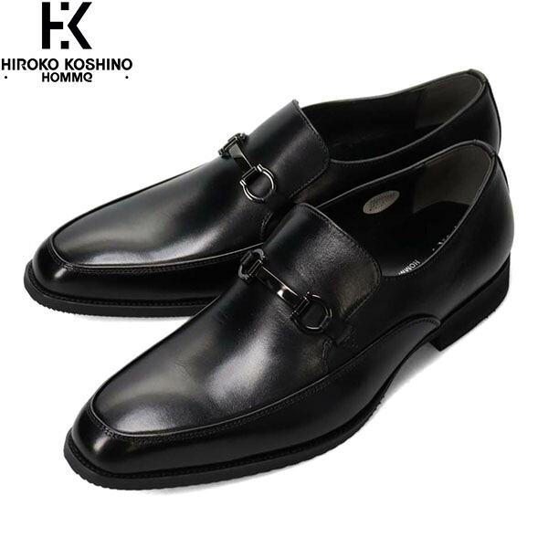 HIROKO KOSHINO HOMME ヒロココシノ オム メンズ ビジネスシューズ ドレスシューズ 革靴 HR5004 BLACK 通勤 スリッポン マドラス madras HKHHR5004BLA