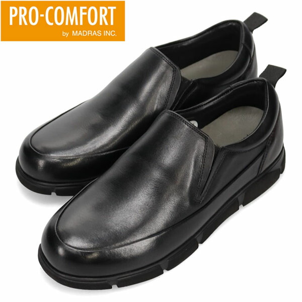 プロコンフォート PRO-COMFORT メンズ ウォーキングシューズ スリッポン レザー PC5502 BLACK 撥水 軽量 柔らかい 防臭 ビジネス マドラス madras PROPC5502BLA|Retailer リテイラー