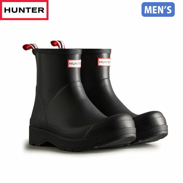 HUNTER アンクルブーツ 黒 ラバー 7cmヒールused ハイヒールシルエットのミッドレースアップレザーヒールブーツ＊