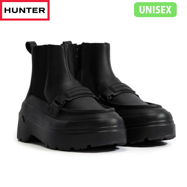 国内正規品 ハンター HUNTER レインブーツ 長靴 ユニセックス メンズ レディース リファインド チェルシー ローファー ブーツ BLACK UFS7125LEA-BLK ブラック 黒 雨 梅雨 通勤 通学 HURUFS7125LEABLK｜Retailer　リテイラー