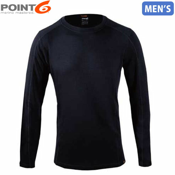 POINT6 尖んがり6 メンズ ベースレイヤー 肌付き Men\u0027s Base Layer Long Sleeve Mid-Weight Crew Neck Top Black メリノウール P68001BLA