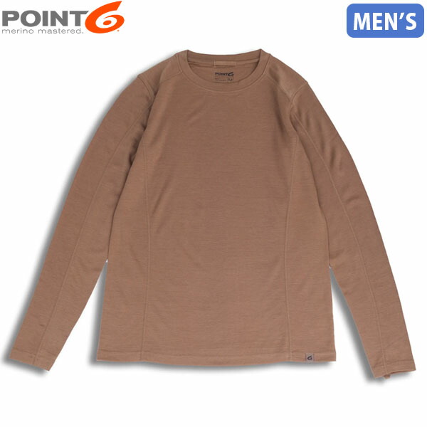 POINT6 ポイント6 メンズ ベースレイヤー インナー Men's Base Layer Long Sleeve Mid-Weight Crew Neck Top Tan メリノウール P68001TAN