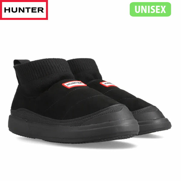 国内置き目品 山立ち HUNTER スリッポン ブーツ ユニ一発やる メンズ レディース はたご屋/アウト ビーガン スエードクロス ニッテッド 折り返し ブーツ BLACK UFS7115REN-BLK 黒いこと 黒 HURUFS7115RENBLK