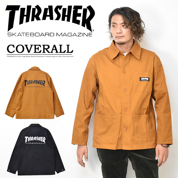 THRASHER スラッシャー ホームタウン カバーオール ストレッチ THSFSH2011 ロゴプリント ライトアウター メンズ レディース ユニセックス 長袖 送料無料|REX ONE レックスワン