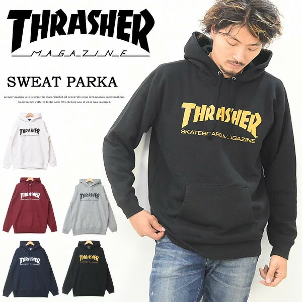 THRASHER スラッシャー ロゴタイプ刷り上げる スウェットパーカー TH8501 裏起毛汗水 ティーシャツ マグロゴ メンズ レディース ユニ一発やる プルパーカー 長袖 貨物輸送無料