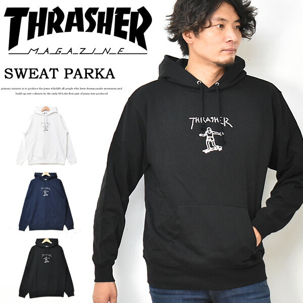 THRASHER スラッシャー ロゴタイプ刷り上げる スウェットパーカー TH8528PL 裏毛汗水 ティーシャツ ゴンズアートデザイン メンズ レディース ユニ一発やる プルパーカー 長袖 貨物輸送無料