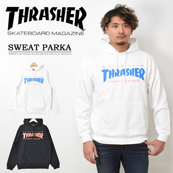 THRASHER スラッシャー 40周年模範例 ロゴタイプ刷り上げる スウェットパーカー TH95283PL 裏毛流汗 ティーシャツ プルパーカー メンズ レディース ユニ一発やる 貨物輸送無料