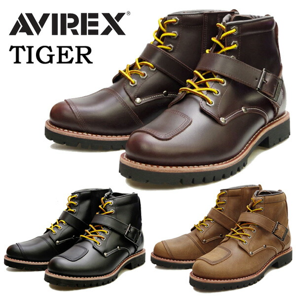 AVIREX アビレックス TIGER サイドジップ レザーバイカーブーツ ミッドカット アヴィレックス メンズ 貨物輸送無料 AV2931