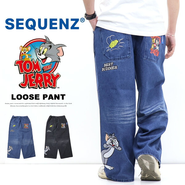 SEQUENZ トムとジェリー ルーズデニムパンツ ジーンズ メンズ 送料無料 トムジェリ 26570907