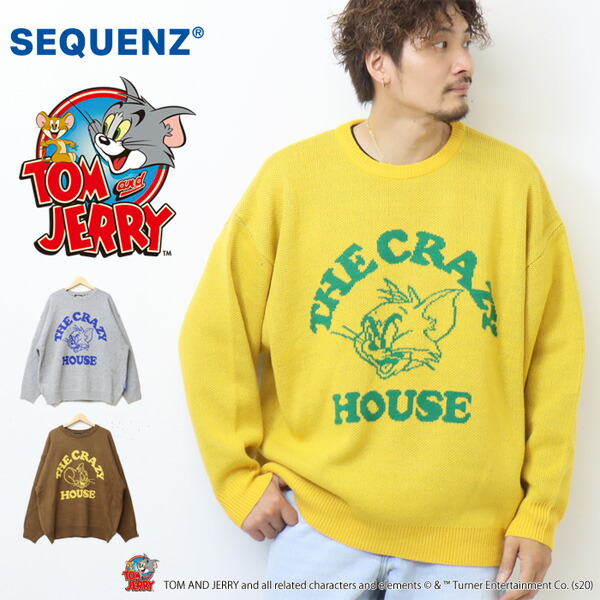SEQUENZ トムとジェリー フェイス セーター ニット クルーネック メンズ レディース ユニセックス ビッグシルエット 送料無料 2770906