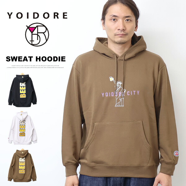 YOIDORE 酔いどれ ヨイドレ CITY 自由の女神 スウェットパーカー 裏毛 プルパーカー フーディ プリント 刺繍 メンズ 送料無料 845613