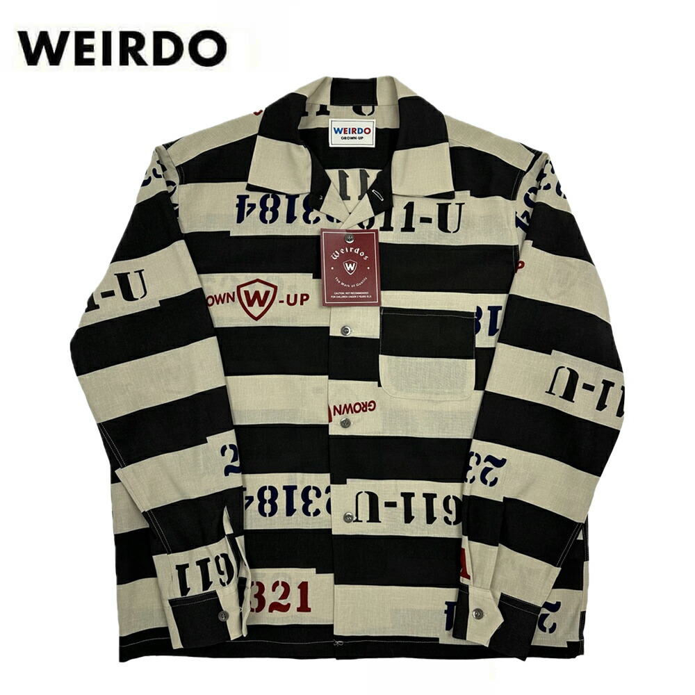 残りMサイズのみ ウィアード ボーダー オープンカラーシャツ 長袖 メンズ 開襟シャツ WEIRDO SLAVES - L/S SHIRTS GLADHAND グラッドハンド GANGSTERVILLE ギャングスタービル OLD CROW オールドクロウ｜REZAR