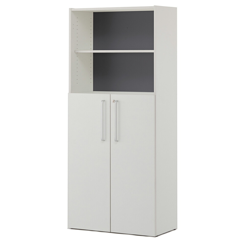 【法人様限定】 プリーマIII 木製ハイシェルフ ホワイト共通扉付き グレーEバック SHWHS3-LDWH2 収納棚 扉付き収納棚 ホワイトA×グレーE 幅800×奥行433×高さ1810