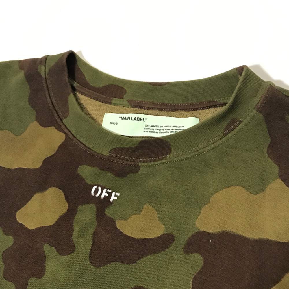 off white camo crewneck