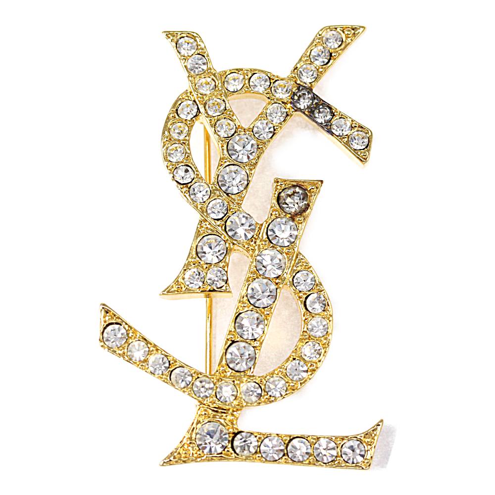 楽天市場 イヴサンローラン Ysl モノグラムサンローラン カサンドラロゴラインストーンブローチ ピンタック 合金 メッキ 12 8g ゴールド Yves Saint Laurent B レディース H04 中古 リファスタ
