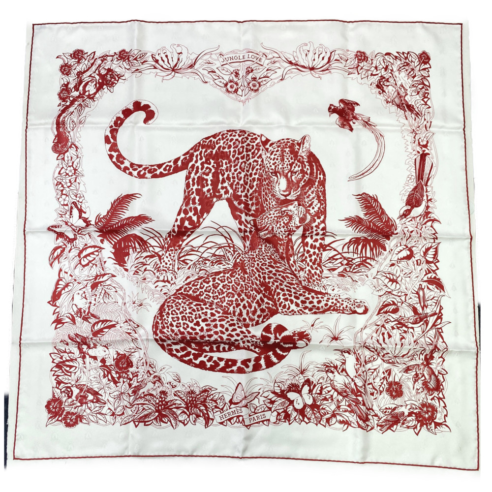 【楽天市場】エルメス カレ90・ジャングル ラブ/JUNGLE LOVE・ヒョウ柄/スカーフネックウェア/レッド/HERMES【♀】【S
