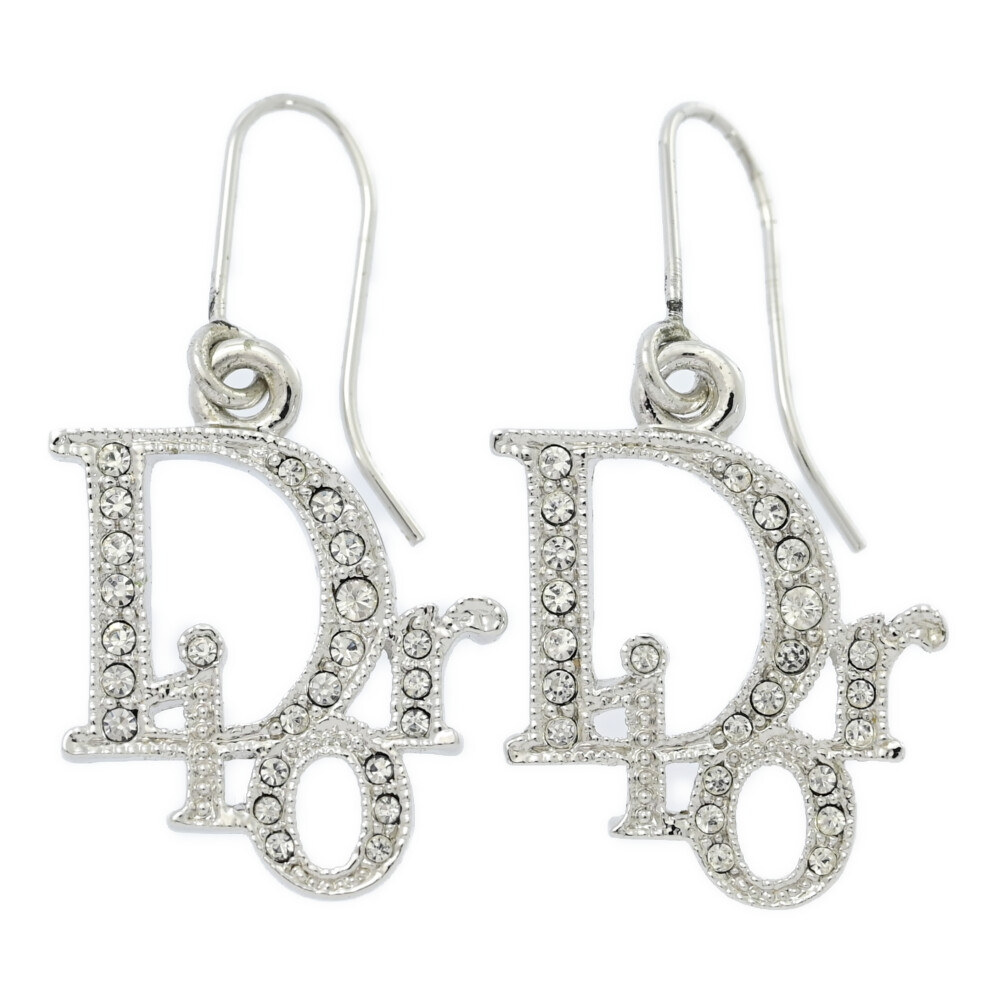 K◇Christian Dior ロゴ ピアス シルバー ピンクストーン ✨極美品✨】クリスチャンディオール ロゴ ピアス ストーン