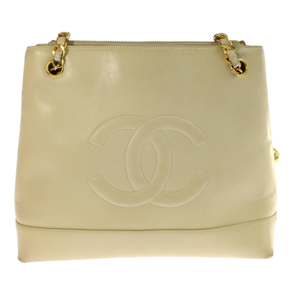 CHANEL シャネル 子ヒツジ素はだ ココマーク チェーン店ショルダーバッグ ベージュ デカココ ゴールド金具 ヴィンテージ 滅多に無い 【オール時節】【♀】【B】【レディース】/b260422★■612553【中古】