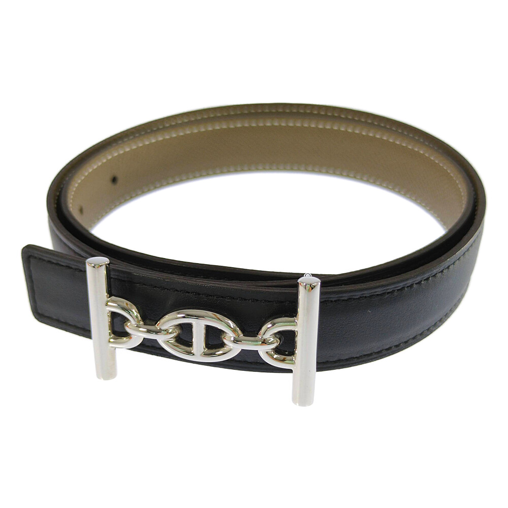 HERMES エルメス ラグーヌ ＃75 リヴァーシブル エトゥープベルト 黒いこと【♀】【S】【レディース】/b260518★■614003【中古】