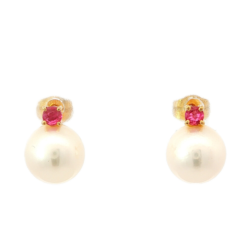 スタッド アコヤ真珠 Japan Pearl 養殖真珠 真珠 パール ルビーピアス K18YG/750-1.5g イエローゴールド【♀】【A】【レディース】/h260513★■614237【中古】|リファスタ