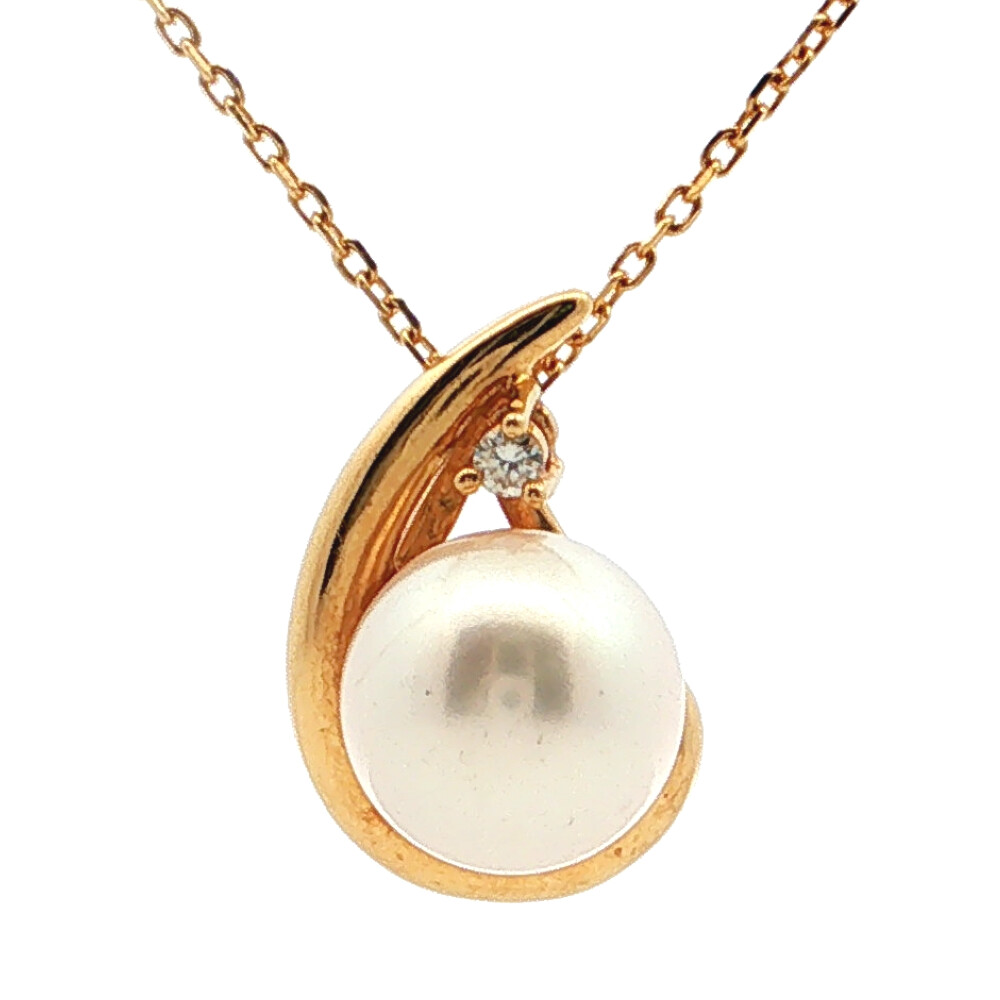 7.3mm 0.01ct TASAKI タサキ 田崎真珠 6月誕生石 アコヤ真珠 養殖パール ダイヤネックレス K18YG/750-2.8g イエローゴールド【♀】【S】【レディース】/h260525★■615141【中古】|リファスタ