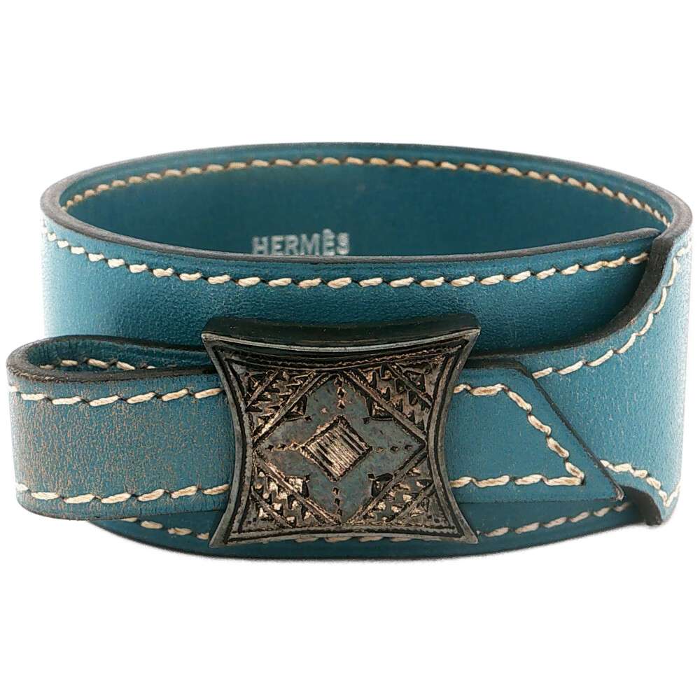 HERMES エルメス トゥアレグ ブルージーンレザーバングルブレスレット 合金メッキ-17.6g ブルー 【♀】【A】【レディース】/h260627★■617490【中古】|リファスタ