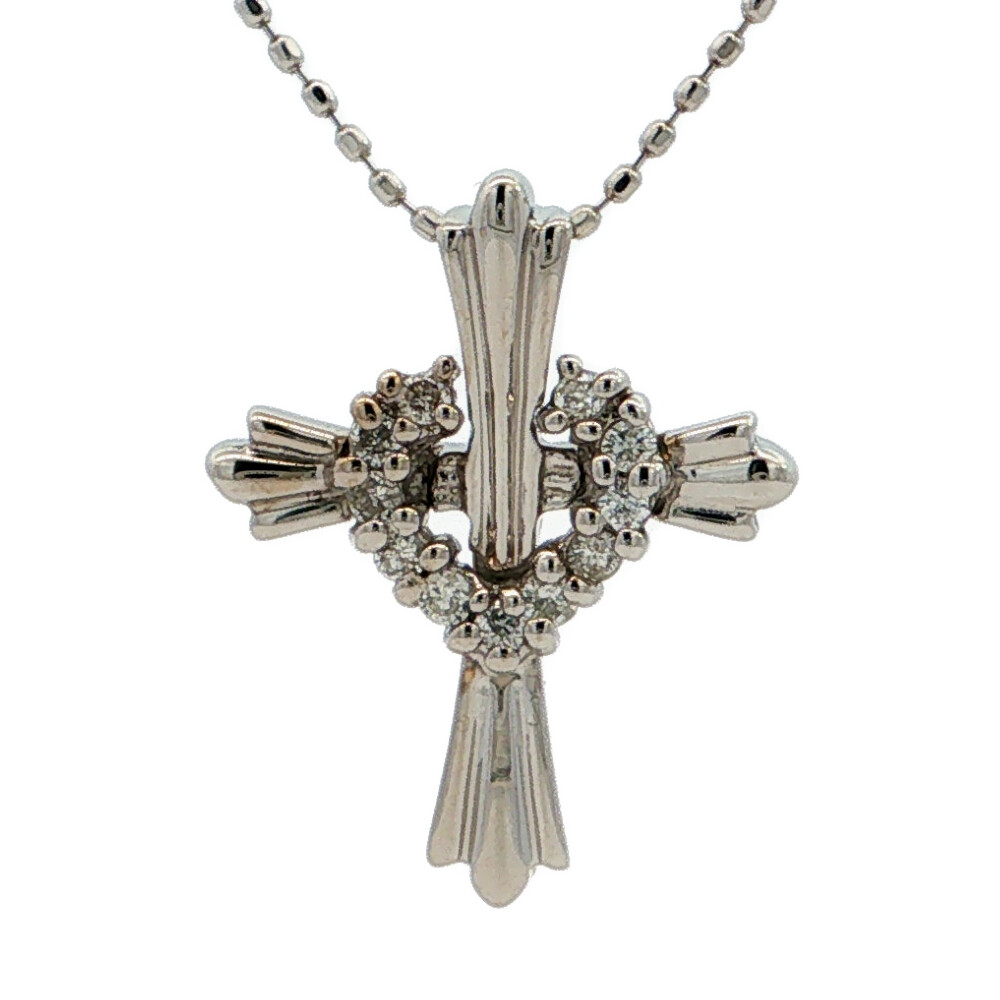 0.10ct シンプルライン ハート クロスモチーフ ダイヤモンドネックレス ペンダント K18WG/750-3.3g ホワイトゴールド【♀】【S】【レディース】/h260704★■618293【中古】｜リファスタ