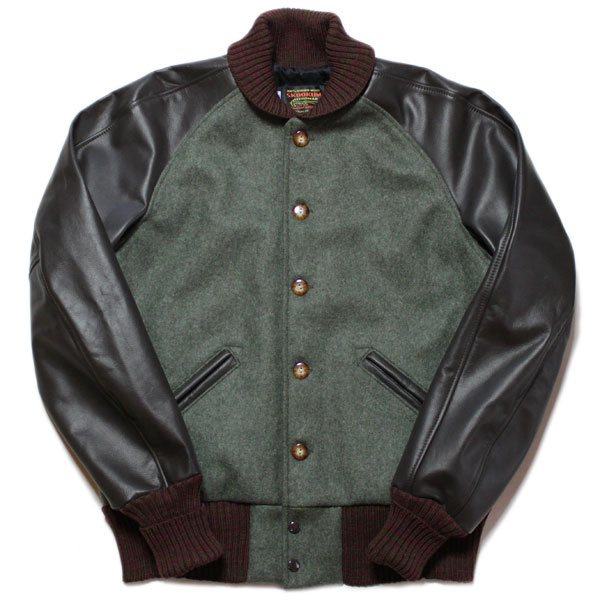 Skoo Award Jacket Slim Fit Melton Wool Hunter X Leather Sleeve Brown