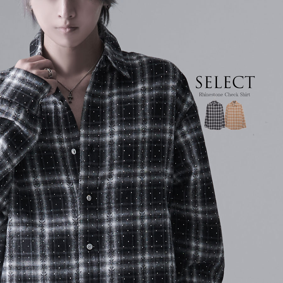 \"CV select【シーブイセレクト】ラインストーンチェックシャツ/全2色\""プルオーバー 照合のしるしプルオーバー 伝達ルート石ころ 視覚性系 V系 仕掛地雷系 サブカル系 服 長袖 メンズ レディース 流行り物 黒いこと 黒 ベージュ 表どおり系 長袖"