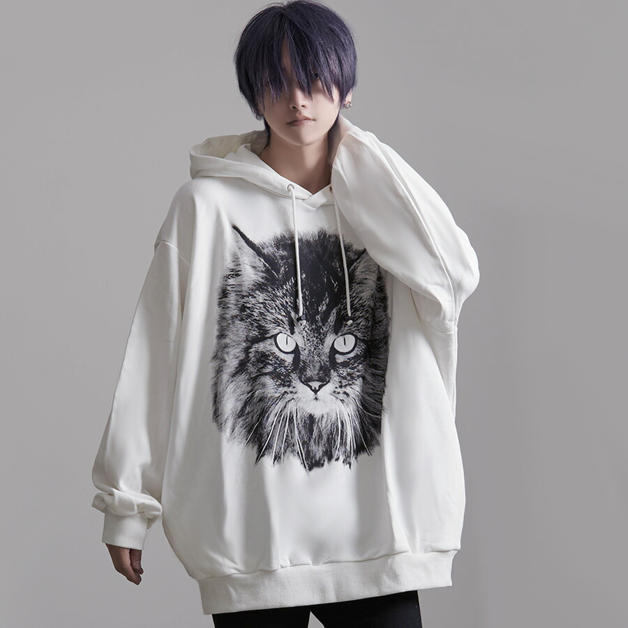 "CIVARIZE【シヴァーライズ】キャットビッグプルオーバーパーカー/全2色"ブラック 黒 プルパーカー 猫 ヴィジュアル系 ビジュアル系 V系 メンズ ファッション ロック レディース 黒 プリントパーカー|RUDOL