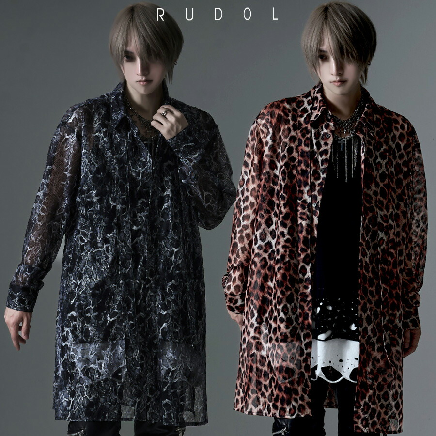 \"RUDOL【ルドル】毛の荒物柄プリントシアーメッシュロングシャツ/全2色\""ロングプルオーバー シアーシャツ スケスケ ヒョウ柄 豹柄 ひょう柄 蛇蠍柄 蛇柄 蛇蠍 毛の荒物柄 メンズ 長袖プルオーバー 進行掛り系 V系 視覚性系 馬鹿でかい大きさ 黒いこと 黒"