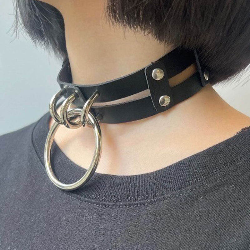 レザー チョーカー PU ダブルリング ２連リング ブラック ゴスロリ 通販