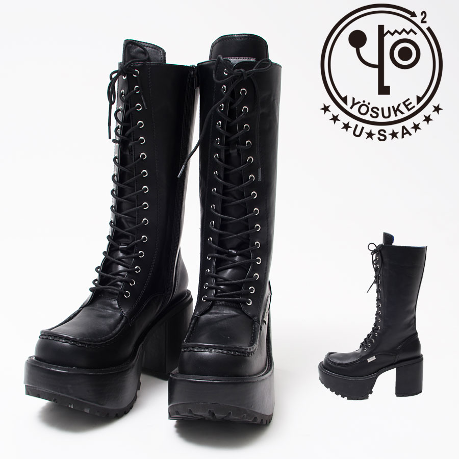送料無料 Yosuke ヨースケ 厚底レースアップロングブーツ 全1色 返品 交換対象商品 あす楽対応 ブーツ 厚底ブーツ 靴 シューズ ヴィジュアル系 ビジュアル系 V系 Visual メンズ ファッション ゴシック パンク ゴス モード系 厚底 合成皮革 原宿系 ヒールブーツ