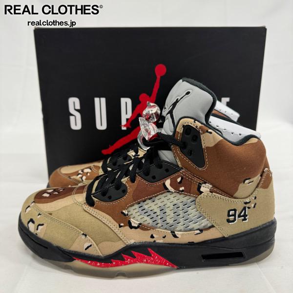 【中古】【未当て嵌める】Supreme×NIKE/シュプリーム×ナイキ AIR JORDAN 5 RETRO/エアジョーダン5 レトロ 乾荒原間鴨 824371-201/27.5