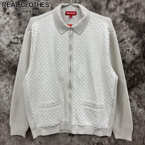 【中古】【未使用】Supreme/シュプリーム【24AW】Woven Leather Zip Up Cardigan WHILE/ウーブン レザー ジップアップ カーディガン/ホワイト/L｜リアルクローズ店