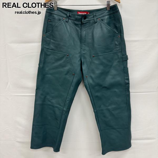 【中古】Supreme/シュプリーム【23AW】Leather Double Knee Painter Pant レザー ダブルニー ペインターパンツ/ダスティ ティール/32|リアルクローズ店
