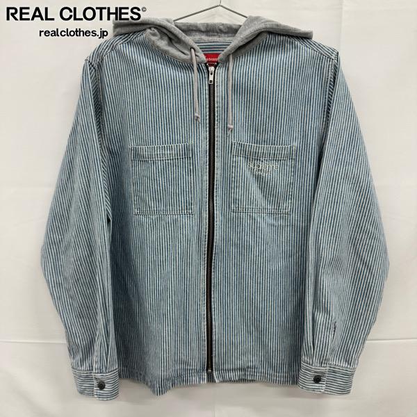【中古】Supreme/シュプリーム【17AW】Hooded Stripe Denim Zip Up Shirt/ボンネット付き添い人 縞模様 ジーンズ 上衣/パーカー/L