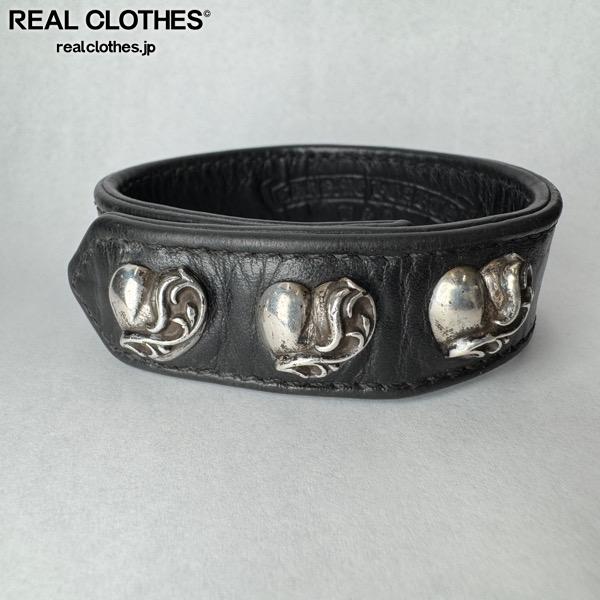 【中古】CHROME HEARTS/クロムハーツ 3BTN 2SNP/3名取り草/2隙間 ハート型 なめし革腕輪