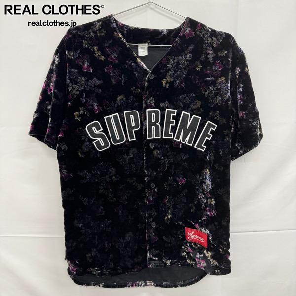 【中古】Supreme/シュプリーム【19AW】Floral Velour Baseball Jersey/フローラル 天鵞絨 野球 プルオーバー/黒いこと/M