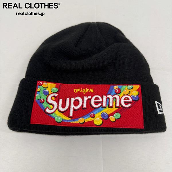 【中古】Supreme×New Era/シュプリーム×ニュー内鰓【21AW】Skittles Beanie/スキットルズ ビーニー/編み物帽/黒いこと