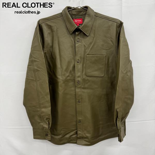 【中古】【未使用】Supreme/シュプリーム【21AW】Leather Shirt/レザー シャツ/オリーブ/M｜リアルクローズ店
