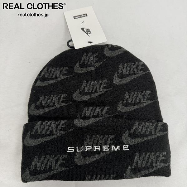 【中古】Supreme&times;NIKE/シュプリーム&times;ナイキ Jacquard Logos Beanie/ジャカード ロゴ ビーニー/ニット帽 ブラック DC4110-010｜リアルクローズ店