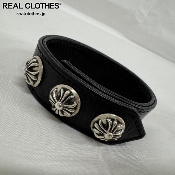 クロムハーツスネーク黒レザーバングル メタルボタン付き クロムハーツスネーク黒レザーバングル メタルボタン付き クロム