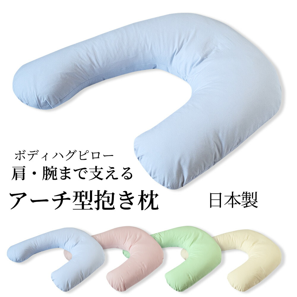 アーチ型だき枕 抱き枕 U型 ボディーピロー 中綿 枕 まくら 片腕サポート 横向き いびき イビキ 五十肩 四十肩 マタニティー 授乳クッション 妊婦 本体＋カバー 睡眠時無呼吸症候群 使い方色々 いびき防止 本体 中身 クッション