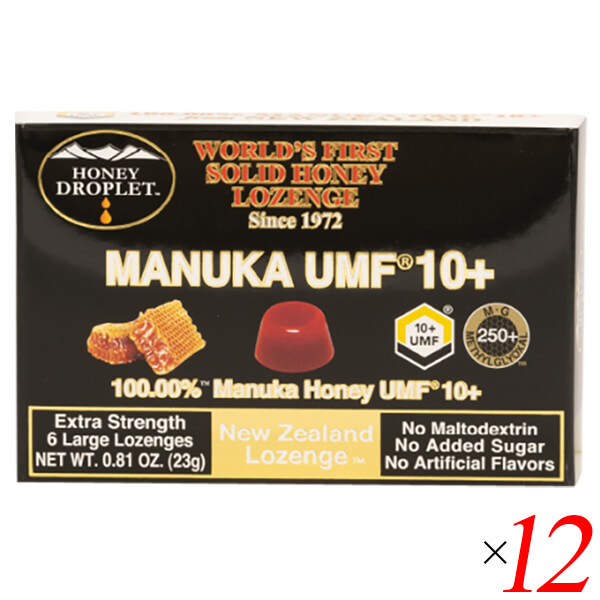 【4/19(日)限定！ポイント2倍！】マヌカハニー キャンディ のど飴 ハニードロップレット マヌカハニーUMF10+（のど飴）18g/6粒12個セット ハニージャパン