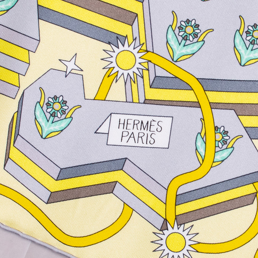 HERMES エルメス カレ90 La グレー スカーフ de ペガサスの源泉 Source