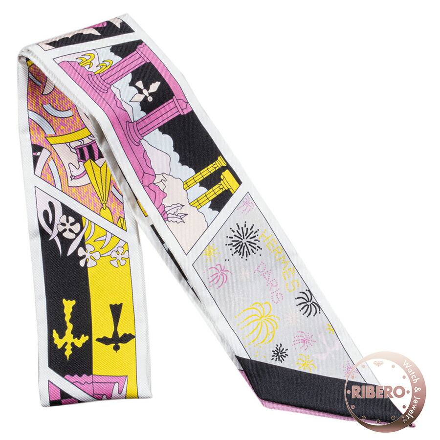 エルメス HERMES ツィリー ピンク×イエロー×マルチ 新品同様 スカーフ HERMES エルメス ツイリースカーフ ピンク イエロー エルメス HERMES